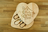 Personalised HOME SWEET HOME Wooden Heart Shaped Cheeseboard Gift Set - Engraved with Knife Set by Wood's Good - Made in UK - Valentine's Day Gift for Cheese Lovers