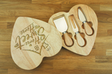 Personalised HOME SWEET HOME Wooden Heart Shaped Cheeseboard Gift Set - Engraved with Knife Set by Wood's Good - Made in UK - Valentine's Day Gift for Cheese Lovers