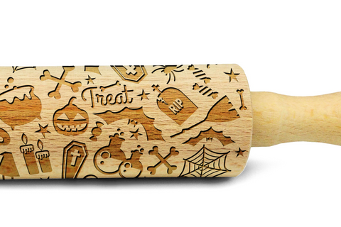 HALLOWEEN PATTERN engraved embossed MINI rolling pin by Wood's Good