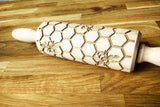 Honeycomb & bees engraved embossed rolling pin MINI honeycomb and bees embossing rolling pins for kids save the bees