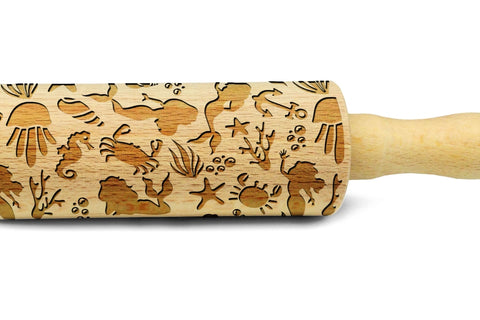 LITTLE MERMAIDS MINI kids embossing rolling pin for cookies, laser engraved, solid wood, Christmas gift, Mother’s Day present, ocean pattern, MADE IN UK