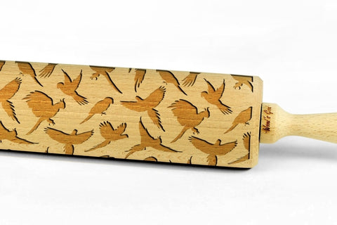 PARROTS engraved embossed BIG rolling pin sheep pattern engraved rolling pin by Wood's Good birds embossing rolling pin