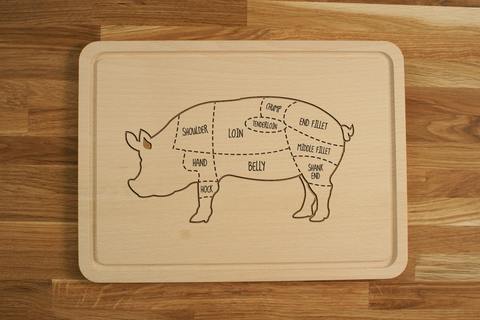 Personalized Engraved Wooden Chopping Cutting Board Pork Cuts Pig Butcher