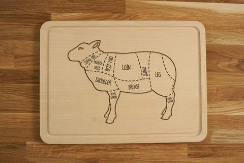 Personalized Engraved Wooden Chopping Cutting Board Lamb Butcher Sheep Diagram