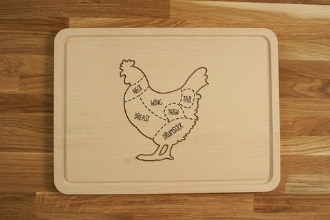 Personalized Engraved Wooden Chopping Cutting Board Chicken Cuts Butcher Diagram
