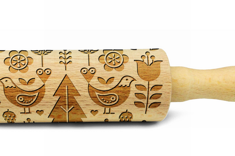 SCANDINAVIAN FOLK engraved embossed MINI rolling pin BIG folklor pattern folk pattern kids rolling pin christmas gift kitchen utensil cookie cutter