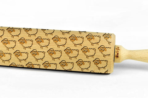 SHEEPS engraved embossed BIG rolling pin sheep pattern engraved rolling pin by Wood's Good