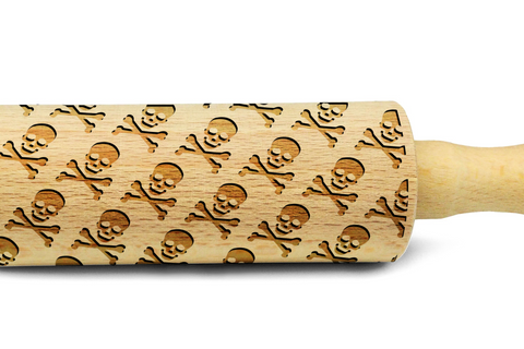 SKULLS & BONES engraved embossed MINI rolling pin by Wood's Good Halloween pattern kids rolling pin